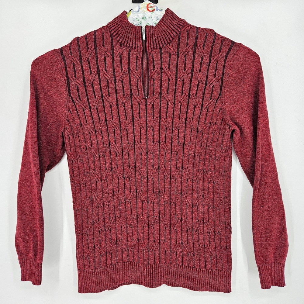 Tommy Bahama Sweater Mens XL Half Zip Cable Cherry Stone Long Sleeve Casual